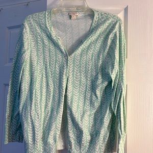 J Crew mint and white cardigan size L